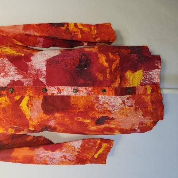 Chico's Artsy Multicolor 3/4 Button Cuff Sleeve 100% Cotton Button Down Top SZ 1 - Picture 3 of 13